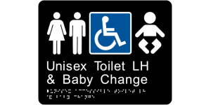 Unisex Accessible Toilet LH & Baby Change manufactured by Bathurst Signs